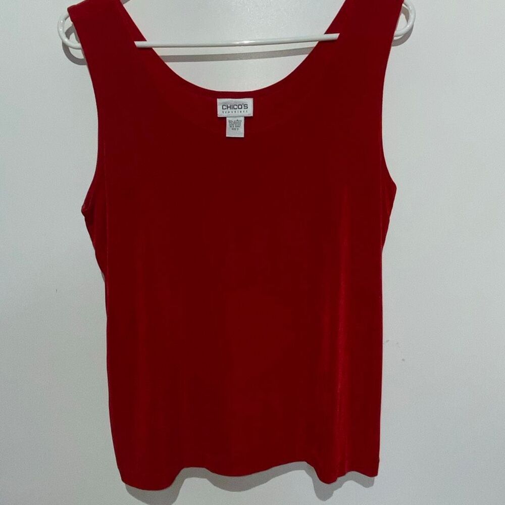 Chico's Travelers Women's Red Liquid Knit Scoop Neck Sleeveless Tank Top Sz 3 XL